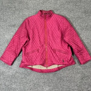 Barbour Womens Quilted Jacket Pink Tartan Lining Full Zip Mock Neck Size US 14